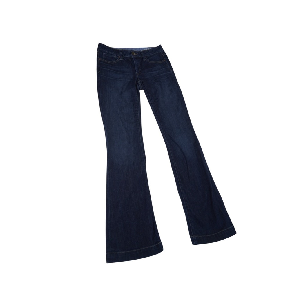 Gap 1969 Long & Lean Bootcut Jeans Womens 26/2L Blue Whiskering Denim Cotton - Picture 2 of 13